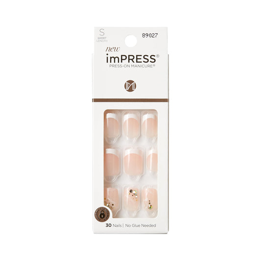 Kiss Impress Press-On Manicure Fake Nails – My Worth, Short, Square, French, Easy Press On, Chip Proof, Smudge Proof, Waterproof, No Dry Time, Comfortable & Secure, Super Hold Adhesive | 30 Count