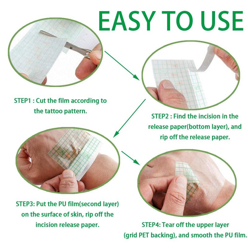 50 Pieces 4 x 6 in Stretch Waterproof Adhesive Bandages Transparent Film for Tattoo Aftercare and Skin Repair Adhesive Tattoo Supply Wrap
