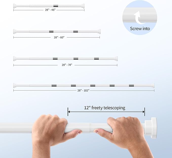 Mcrbeay Shower Curtain Rod, 1" Diameter Heavy Duty Tension Shower Rod, Non Slip Adjustable 28-74 inch No Drill Shower Curtain Rods Spring Tension For Bathroom, Shower Stall, No Rust, White