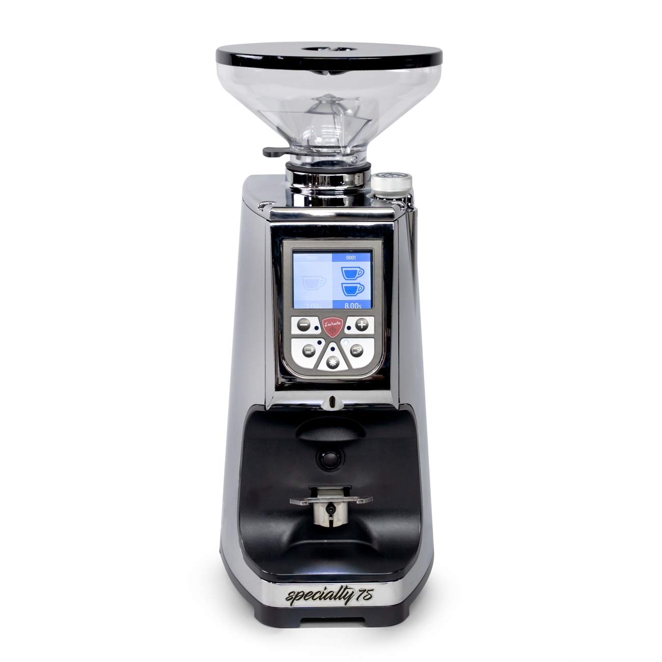 Eureka Atom Specialty 75 Commercial Espresso Grinder - Short Hopper | 75mm Flat Burrs | Silent Technology | Timed Dosing | Stepless | (Chrome)