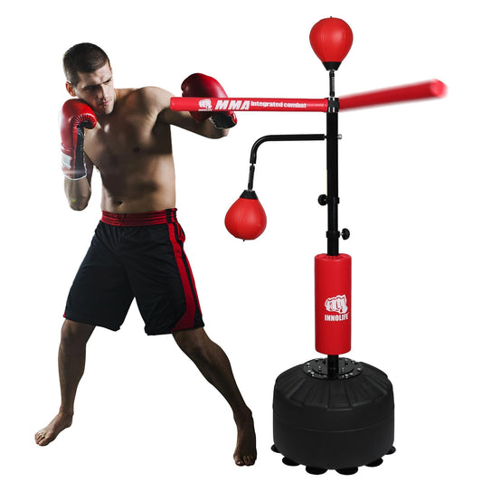 Pro Boxing Training Set - Adjustable 82-Inch Spinning Bar with Reflex Ball & Punching Bag for Adult(Red)