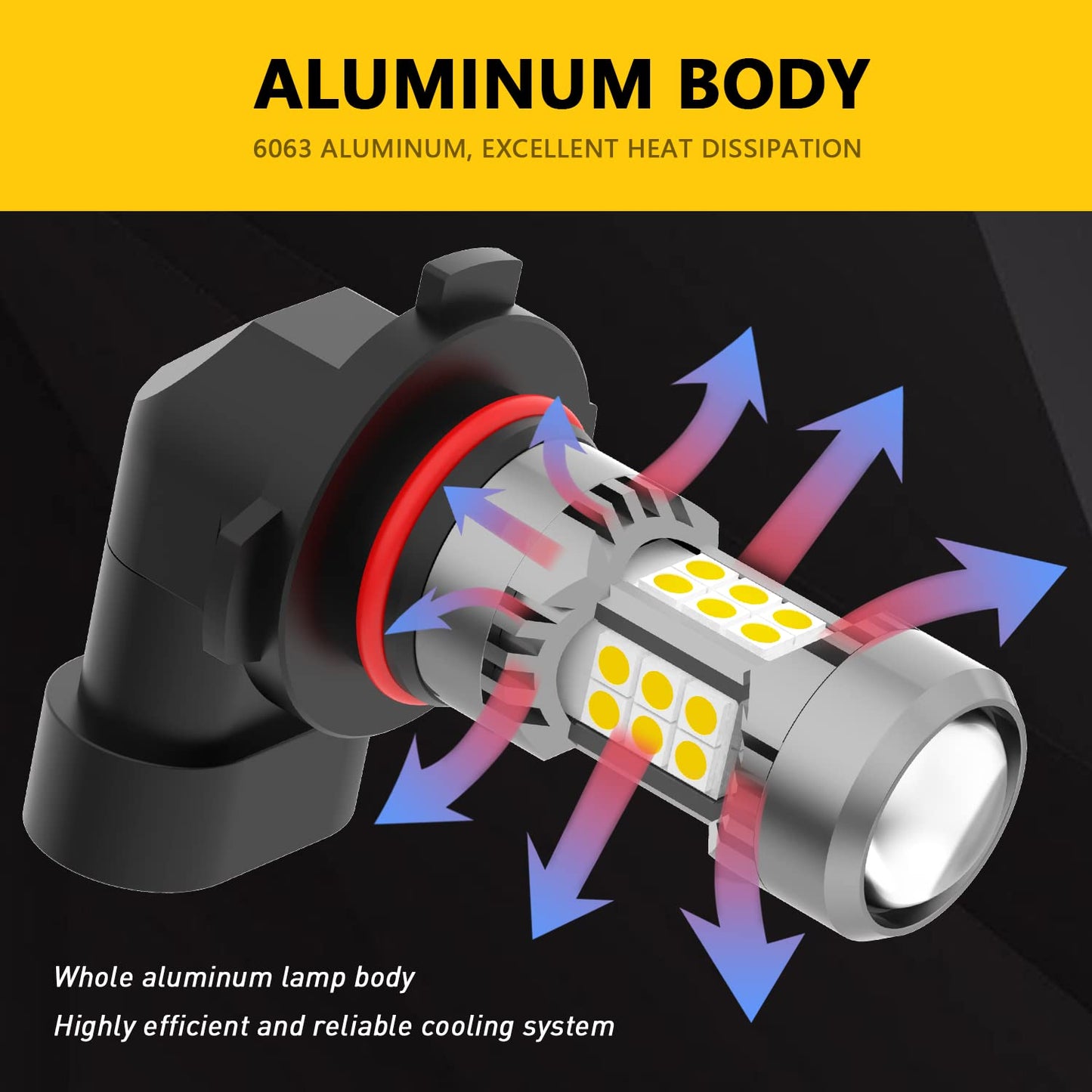 PHINLION 9006 HB4 LED Fog Light Bulbs, 3200 Lumens Super Bright 3030 30-SMD Chipset 9006LL Foglight Replacement Bulb for Car Truck SUV, 3000K Golden Yellow, Pack of 2