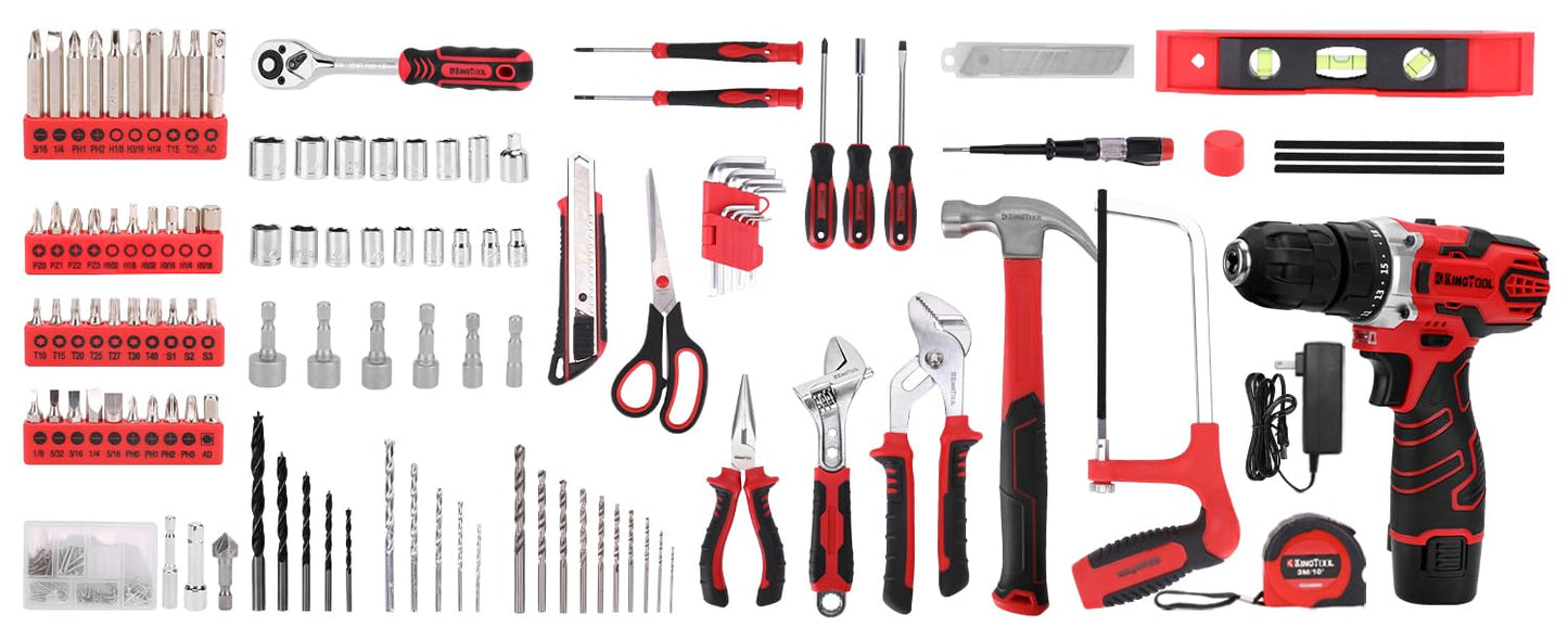 KingTool 276-Piece Tool Set Kit - Tool kit with 12V Cordless Power Drill Driver Toolbox Storage Case with Drawer, Drill Set Perfect for Homeowner, Diyer, Handyman