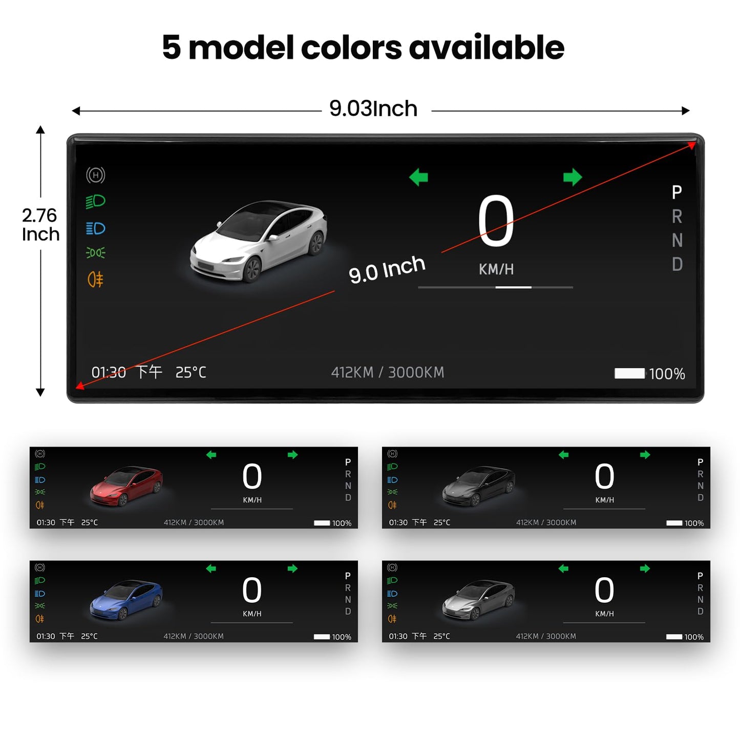 Heads Up Display for Tesla Model Y & Model 3 Wireless Carplay & Android Auto,Ultra-Thin Screen with Front Camera,Battery/Dashboard Data Sync,Blind Spot Warning,OTA Updates(9.0")