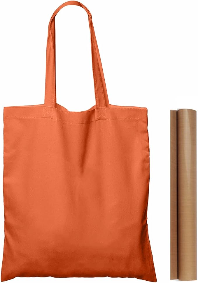 NPBAG 1 Pack 15'' X 16'' Orange Cotton Tote Bag, Lightweight Blank Bulk Cloth Bag with 1pc of PTFE Teflon Sheet