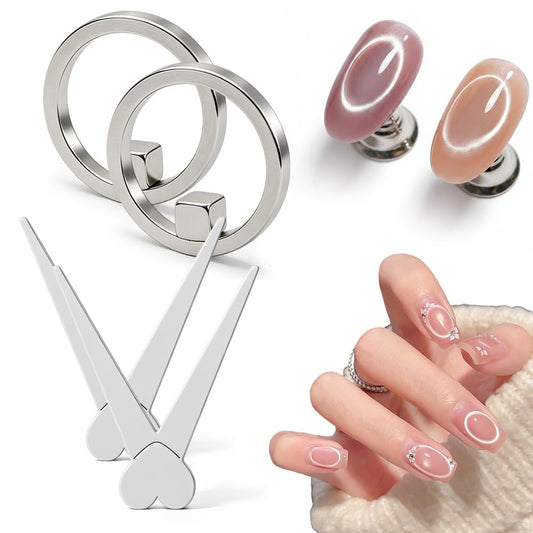 2026 New Ring-Shaped Cat Eye Magnet for Nails,Circular Magnet & Two Tip Scissor Tool for Cat Eye Gel Polish, Home DIY, Beginners & Nail Artists (2 Ring + 2 French magnet)
