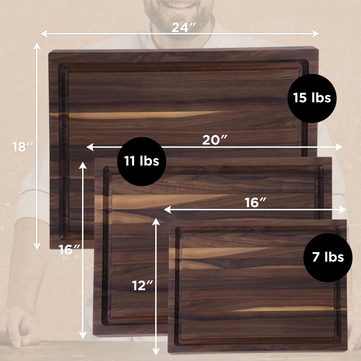 Large Cutting Board from American Walnut - A Butcher Block with Juice Groove for Easy Cutting of Meat and Juicy Veggies - Walnut Chopping Board - 20x16x1.5 inches