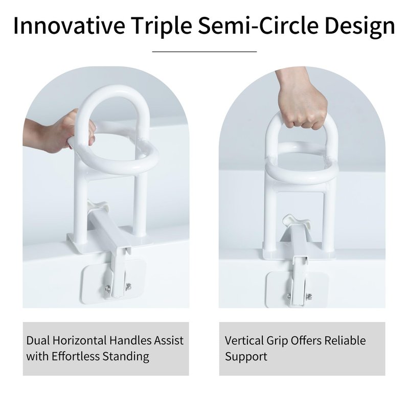 Triple Grip Adjustable Bathtub Handles for Seniors, Fits 3-Inch+ Thick Walls. Please Measure Before Purchasing Tub Grab Bars for Side of Tub, Handicap Grab Bars, Tub Handles for Elderly Balance