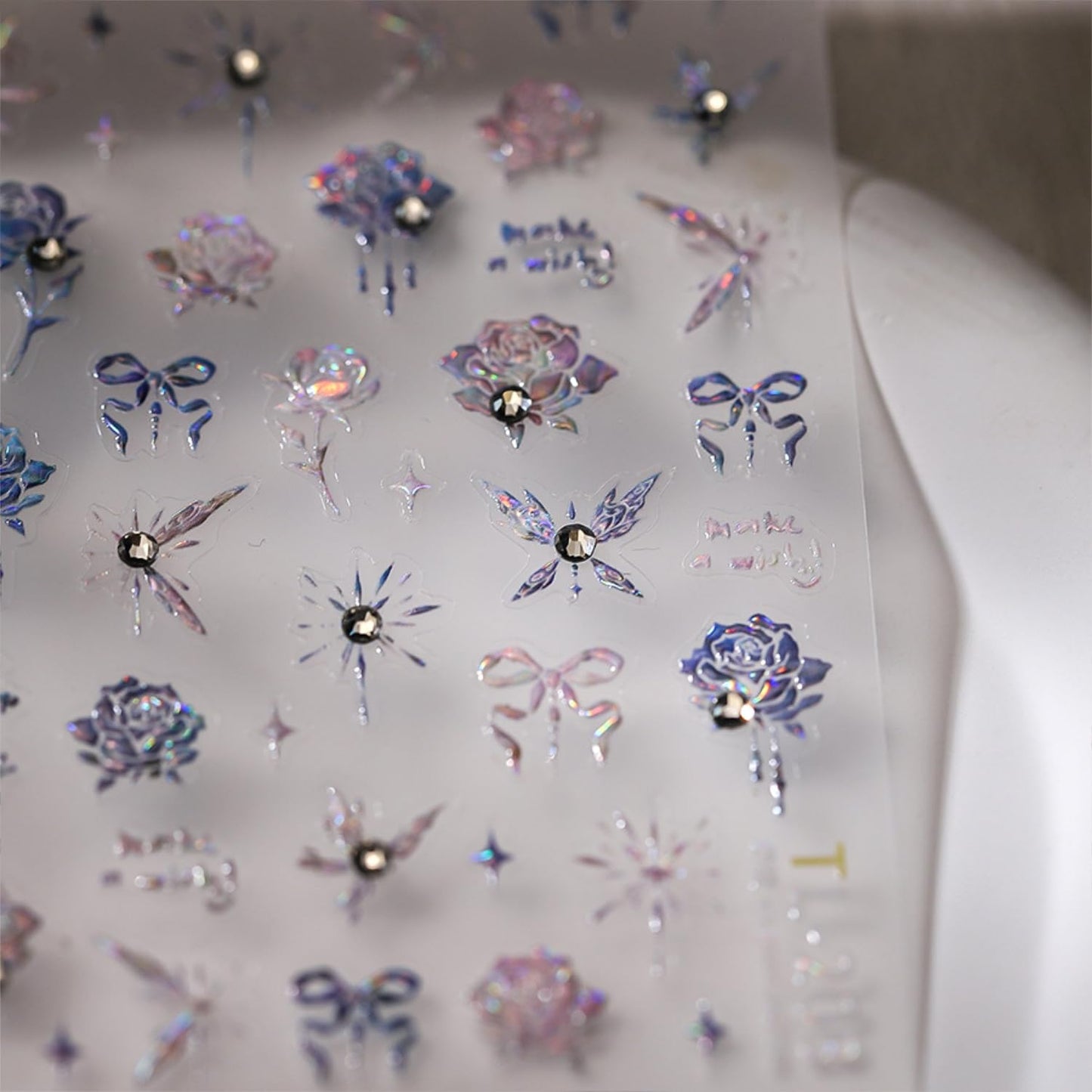 5D Embossed Flower Nail Art Stickers Bow Butterfly Nail Decals with Rhinestone Design Spring Nail Stickers Aurora Self Adhesive Nail Charms Floral Nail Supplies for Women Girls