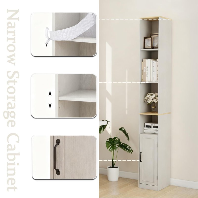 WSLUKVII Slim Storage Cabinet for Small Space, 72" Tall Narrow Bathroom Cabinet with 6 Adjustable Shelves & Anti-Tip Design, Freestanding Organizer for Bathroom, Kitchen, Hallway, White