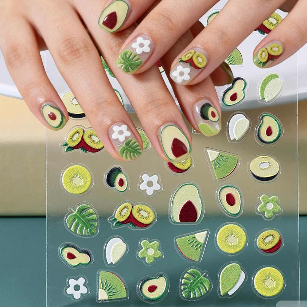 6 Sheets Fruits Nail Stickers for Nail Art Summer, 3D Self-Adhesive Nail Decals with Strawberry Cherry Pattern, Nail Supplies Nail Art Design Accessories for Women and Girls Manicure DIY Decoration