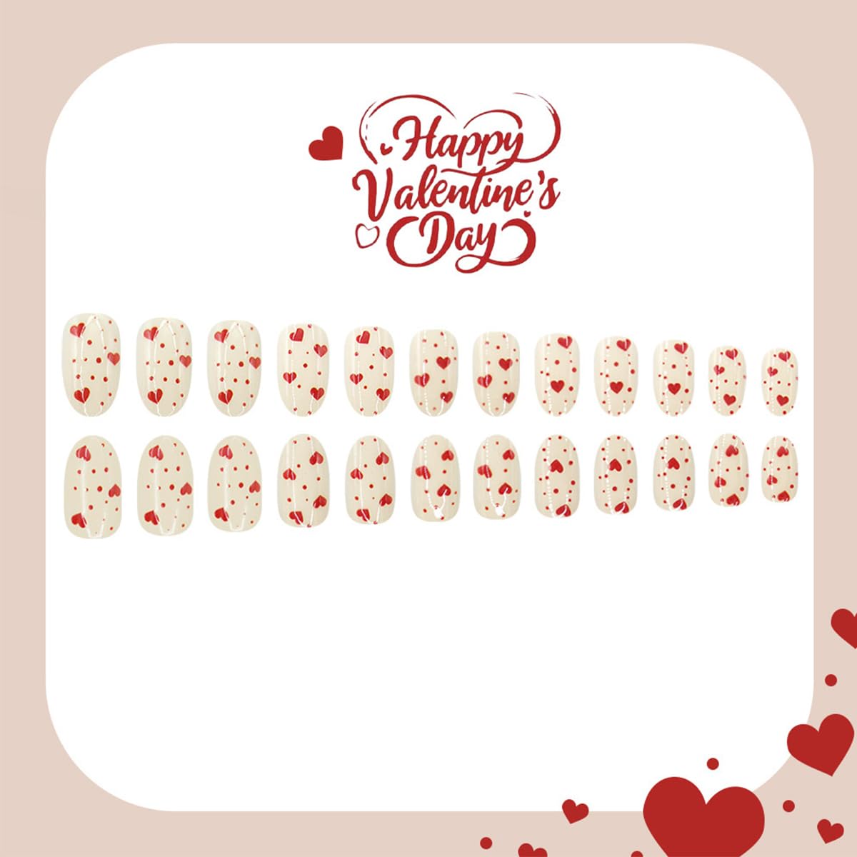 Valentine's Day Press on Nails Small Heart Polka Dot Fake Nails with Glue Red Hearts Glitter Glossy Design False Nails for Women DIY Manicure Valentines Nail Decoration Supply 24Pcs