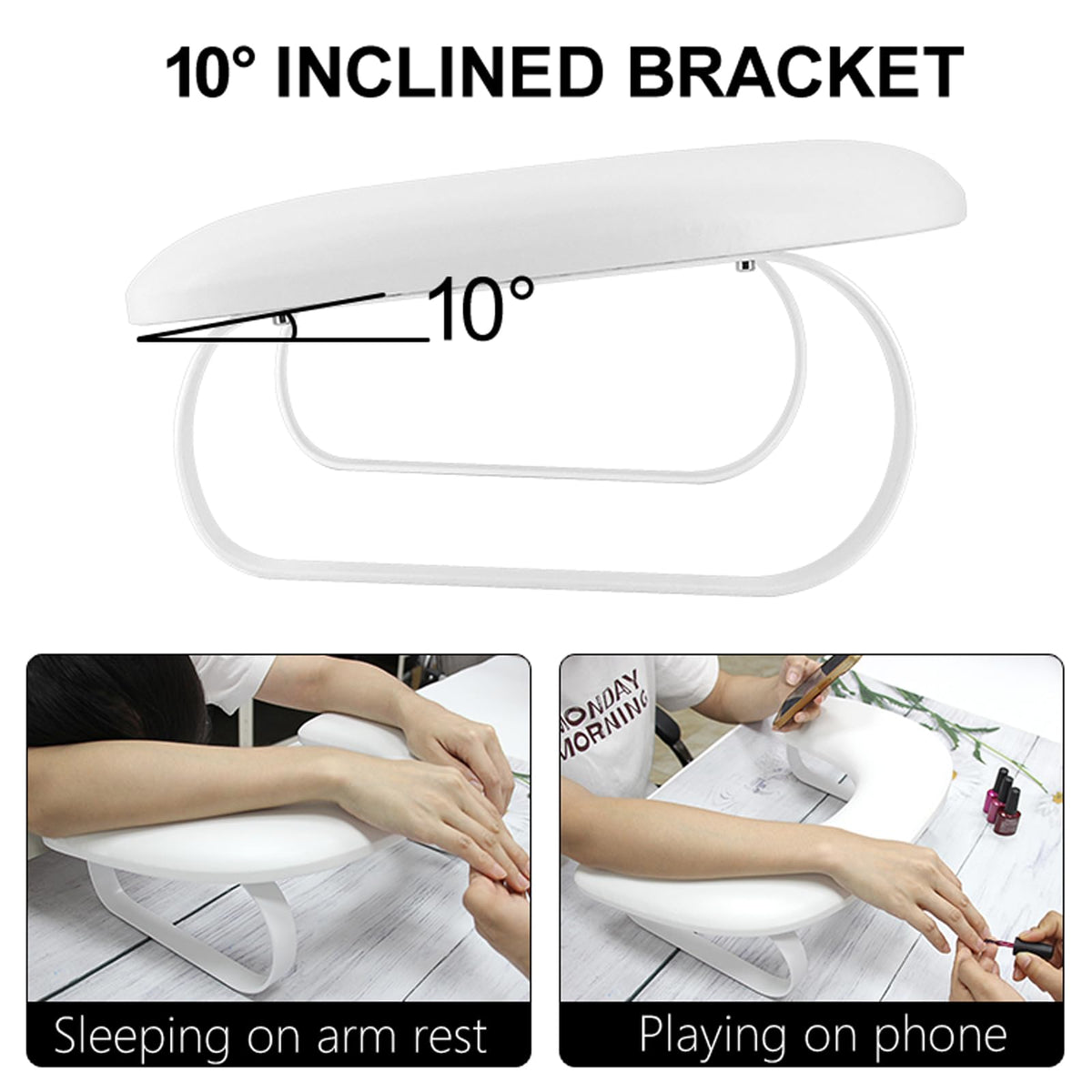 Nail Arm Rest for Nails Tech,U Shaped Manicure Nails Arm Rest Stand,Cozy Leather Hand Rest Holder for Nail Tech Manicure Salon Tools,Detachable Bracket (White)