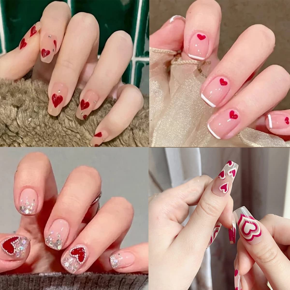 8 Sheets Heart Nail Art Stickers - Love Hearts Nail Decals for Women 3D Self Adhesive Valentine’s Day Nail Art Supplies Laser Red Heart Glitter Designs for Valentine’s Romantic DIY Manicure Decoration