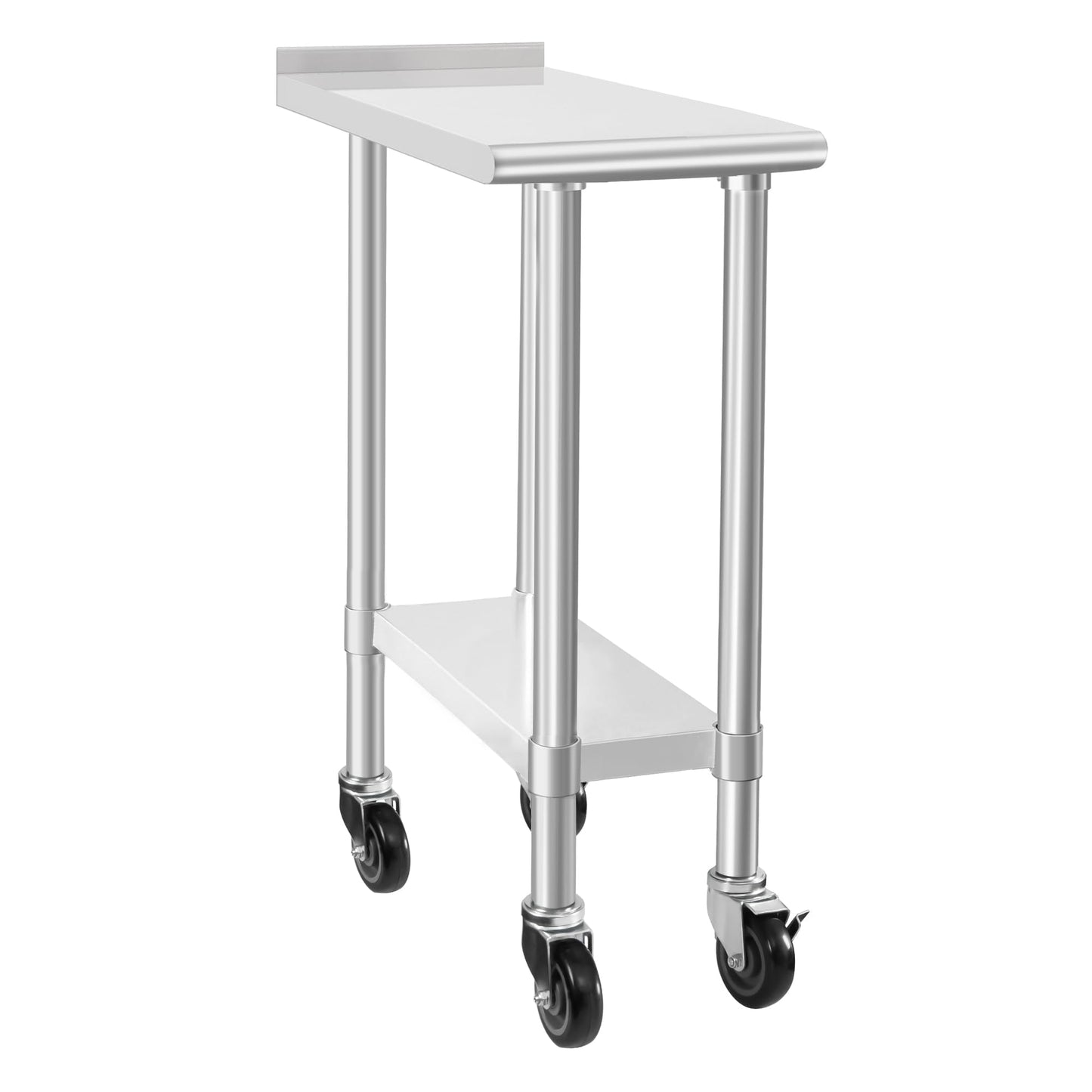 HARDURA Stainless Steel Commercial Work Table with Wheels Prep & Work Metal Table 30×12 Inches Heavy Duty NSF with Casters and 2" Backsplash