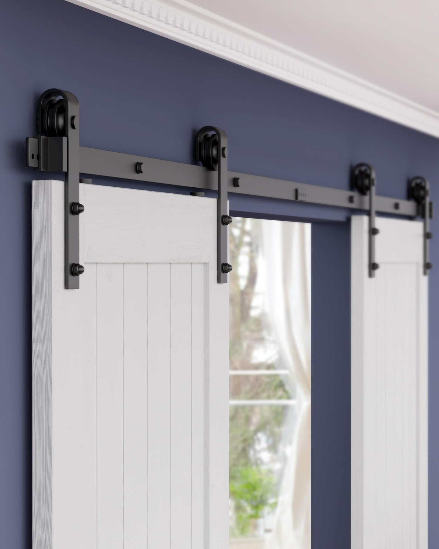 ZEKOO 13 FT Barn Door Hardware Kit for Cabinet Closet, Sliding Door Hardware for Double Barn Door, Heavy Duty Black Barn Door Track with Steel Hanger, Slide Smoothly Quietly, Easy Install