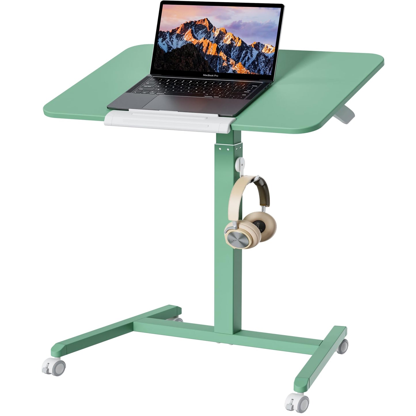ETHU Mobile Standing Desk, Rolling Podium Stand with Magnetic Hook, 90° Tilting Tabletop, Height Adjustable Sit Stand Desk for Home, Office and Classroom, Green