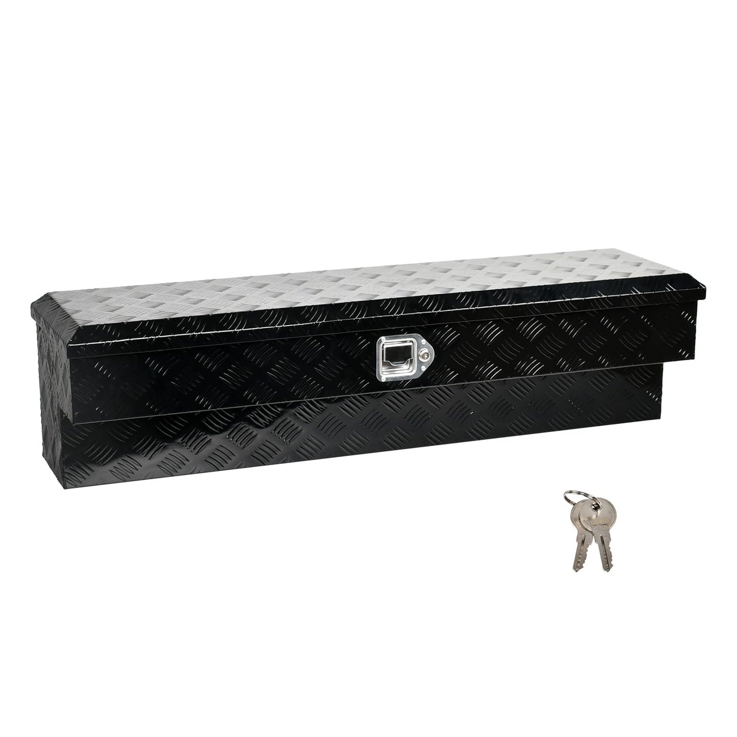FGJQEFG 48'' Inch Aluminum Side Mount Truck Tool Box Pick Up Truck Bed RV Trailer Toolbox Storage Organizer with Side Handle, Lock & Keys，Black,5 Bar Tread (48"X8"X12.5")