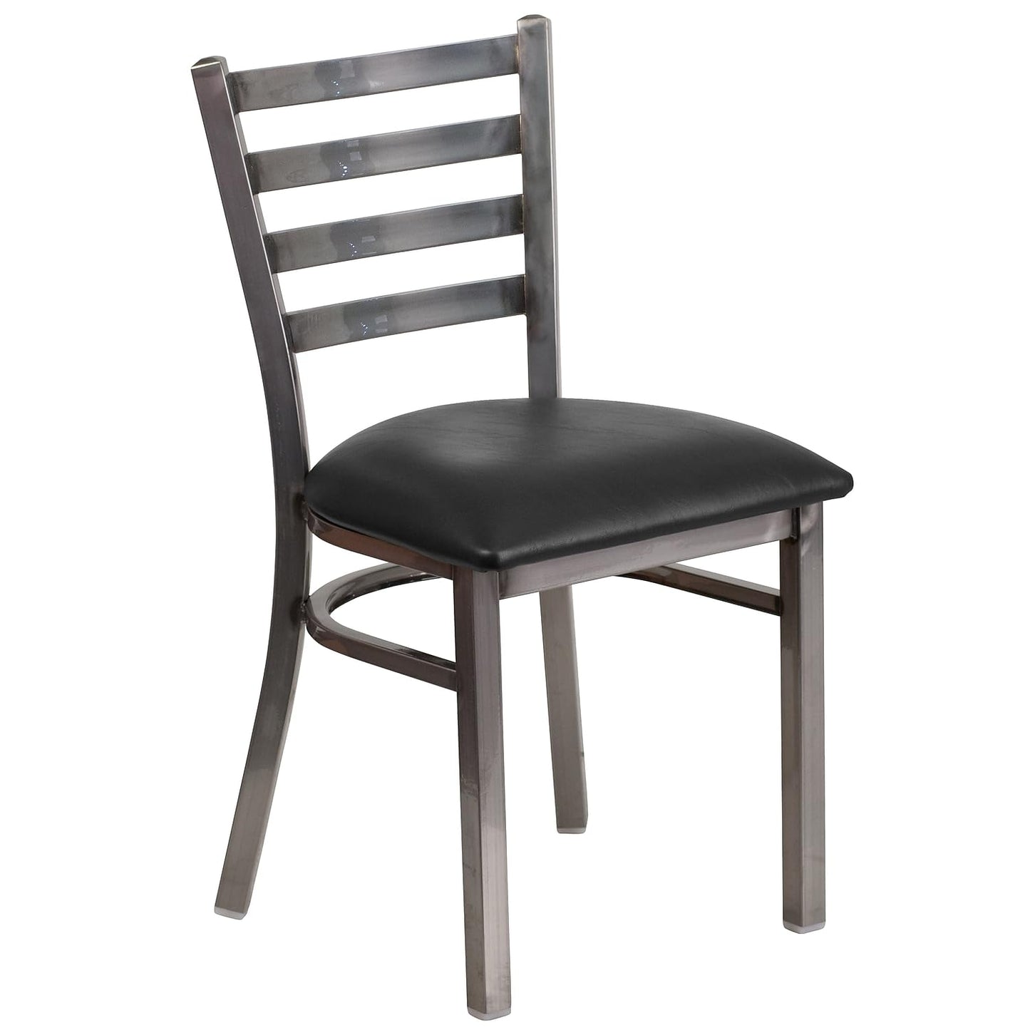 Flash Furniture 2 Pack HERCULES Series Clear Coated Ladder Back Metal Restaurant Chair - Black Vinyl Seat
