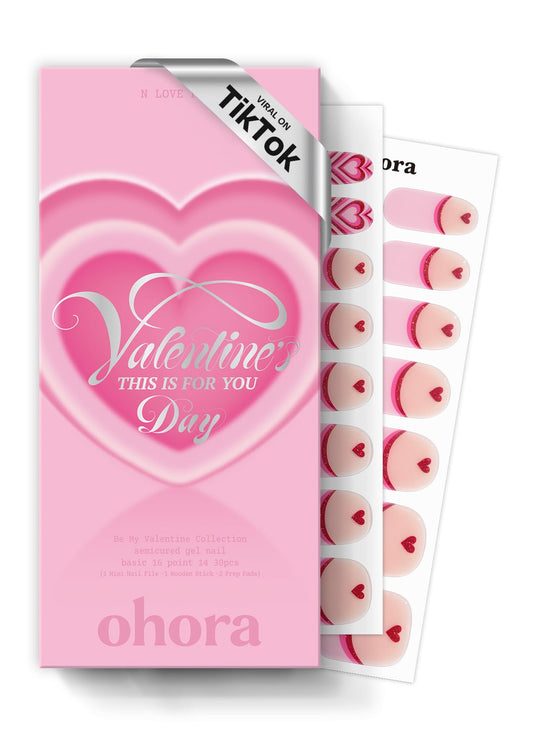 ohora Semi Cured Gel Nail Strips (N Love Puff) - Salon-Quality Valentines Nails, Works with Any Lamps, Long Lasting, Easy to Apply & Remove, Chip Resistant