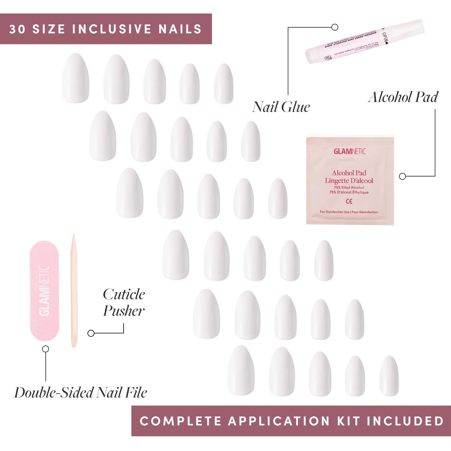 Glamnetic Press-On Nails Bundle - 'Til Death & Angel | Ombre 3D Lace Short Almond Fake Nails | Opaque White Short Almond Nails | Durable, Salon-Quality Nail Kits
