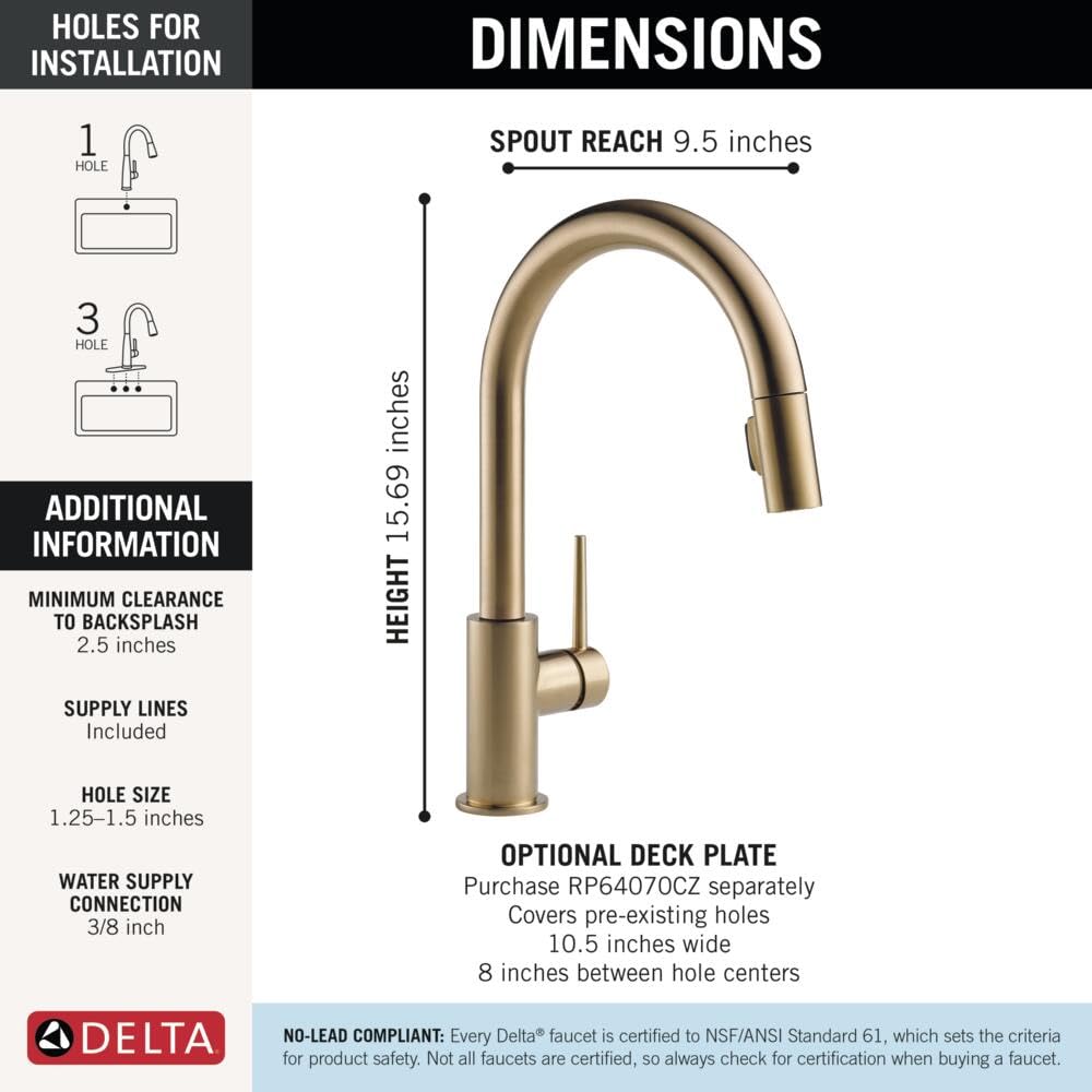 Delta Faucet Trinsic Gold Kitchen Faucet, Kitchen Faucets with Pull Down Sprayer, Kitchen Sink Faucet, Gold Faucet for Kitchen Sink with Magnetic Docking Spray Head, Champagne Bronze 9159-CZ-DST