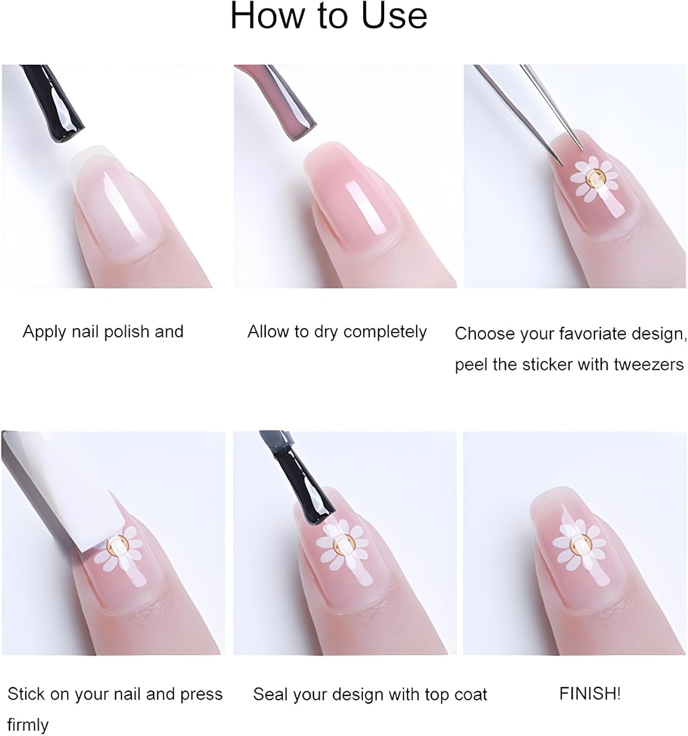 White Flower Nail Stickers 5D Embossed Nail Sticker for Spring Nail Art with Pink White Daisy Floral Design Cute Nail Art Stickers Decals Self-Adhesive for Women Manicure Supplies