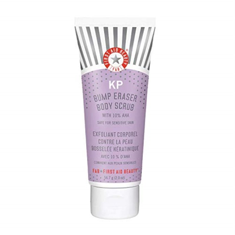 First Aid Beauty - KP Bump Eraser Body Scrub with 10% AHA, Keratosis Pilaris Skin Exfoliator with Glycolic and Lactic acids, Helps Reduce Chicken Bumps, Safe for Sensitive Skin, 2 oz