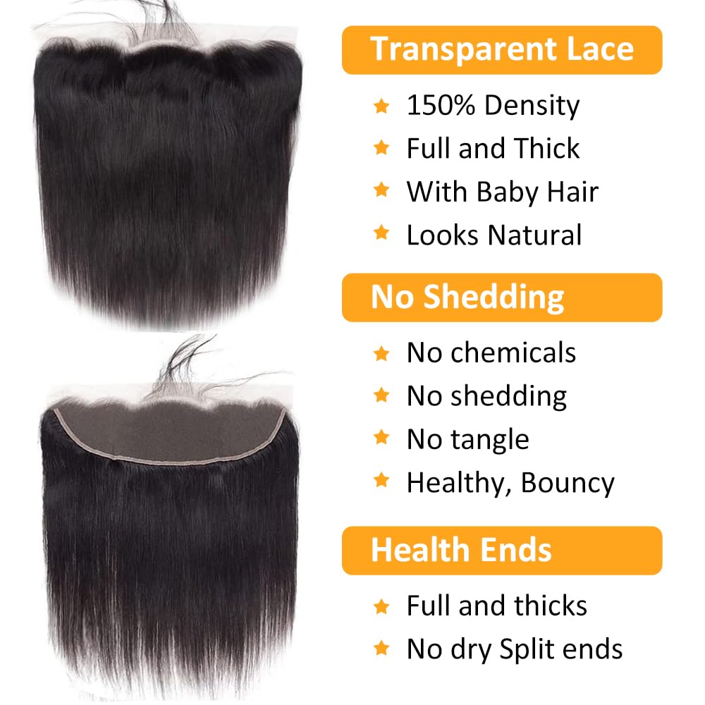 QTHAIR 18A Grade Straight Human Hair HD Lace Frontal 100% Unprocessed Straight Human Hair Frontal Natural Color 16" 13x4 Frontal Pre Plucked Natural Hairline