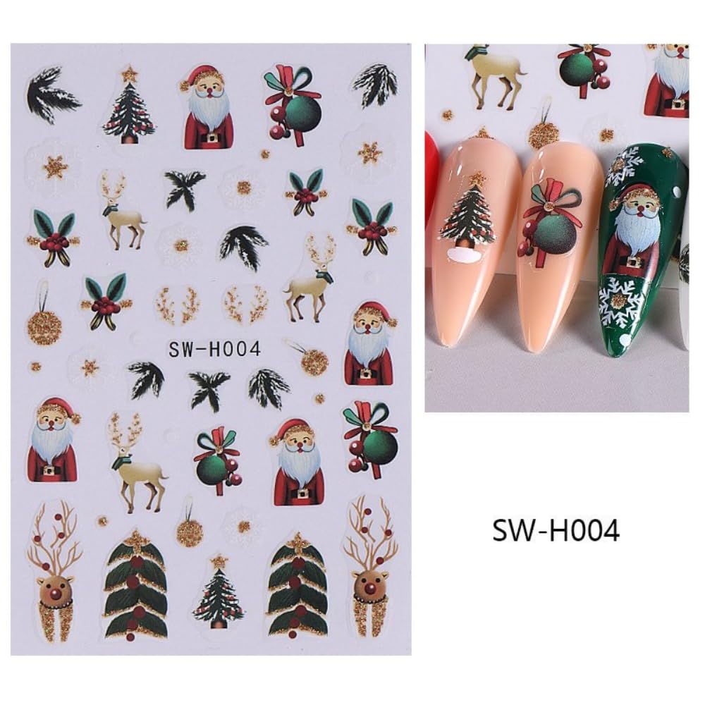 Christmas Nail Stickers Gold Clock Nail Art Stickers Self Adhesive Elk Snowflake Nail Decals Winter Xmas Bow Gingerbread Man Nail Art Supplies Christmas Tree Nail Design for Women 6 Sheets