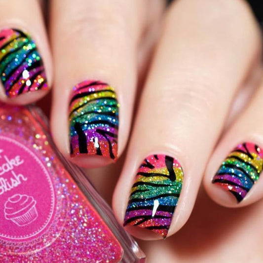 Glitter Colorful Leopard Print Press on Nails Medium Square Fake Nails Rainbow Glitter False Nails with Cheetah Print Design Stick on Nails for Women Girls Summer Manicure Decoration 24 Pcs