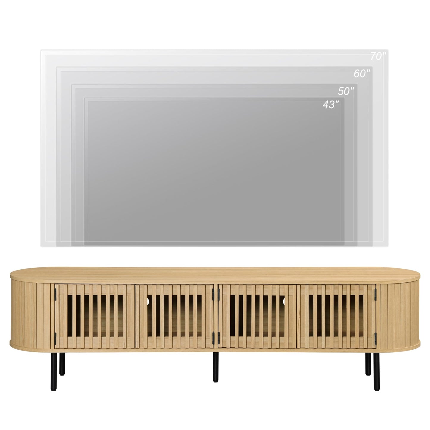 WAMPAT Fluted TV Stand,Wood Media Console for TVs up to 75”,Curved Round Edge Entertainment Center with Pop-Up Doors and Storage for Living Room Bedroom,Natural Oak