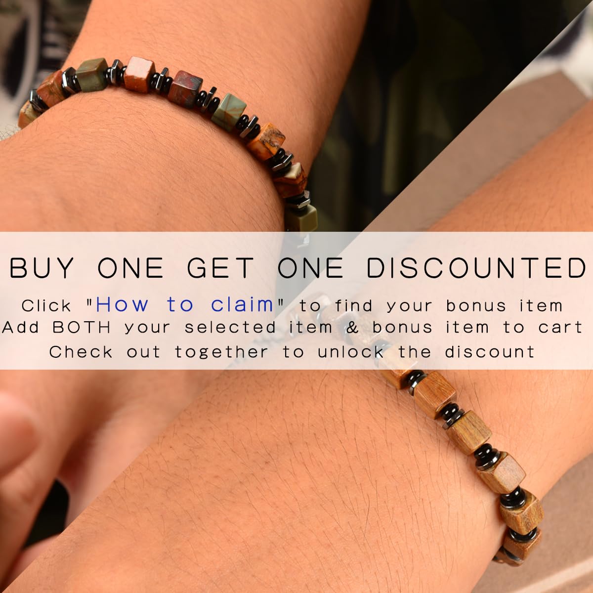Casvia original beaded bracelets for men Picasso jasper mens bracelet with hematite and black onyx spacers stainless steel adjustable chain Handmade Viking style Great for yourself or friends
