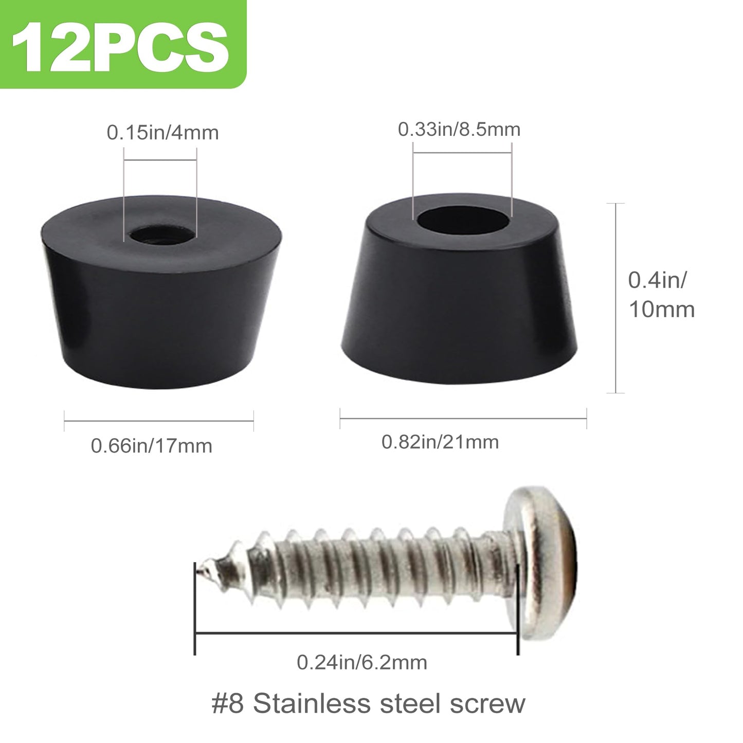 CeroDimo 12 Pcs Rubber Feet for Cutting Board, Non-Slip Bumper Pads with Stainless Screws for Furniture, Electronics, and More (13/16" x 3/8"")"