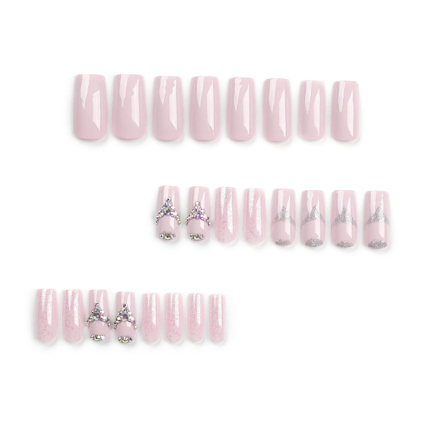 IMSOHOT Press on Nails Medium Square Rhinestone Pink Fake Nails Bling Glitter Glossy False Nail Artificial Glue on Nails Finger Manicure for Women and Girls 24pcs