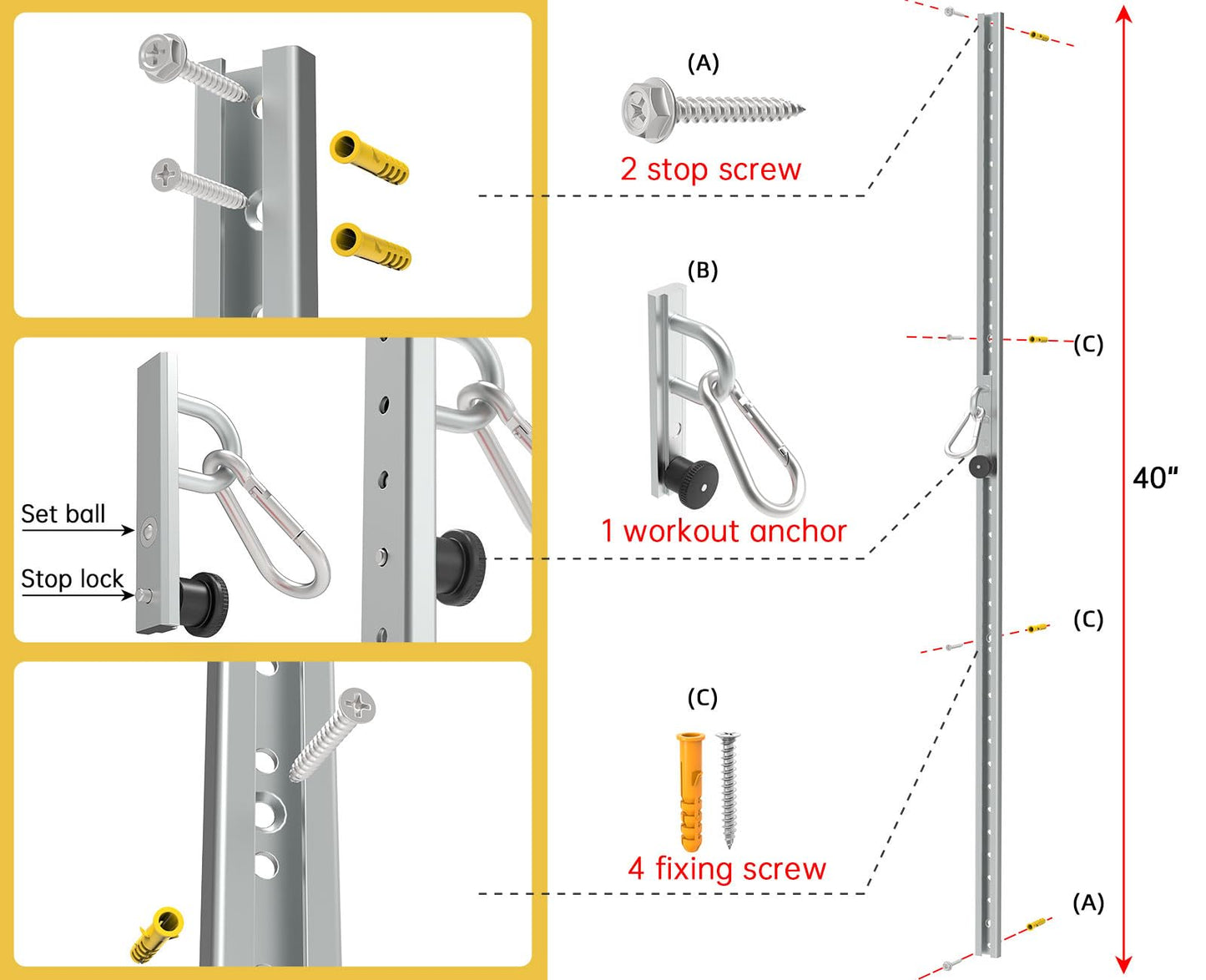 Adjustable Wall-Mounted Anchor Fitness System with Automatic Locking Function, Resistance Band Exercise Equipment for Home Gym Workout