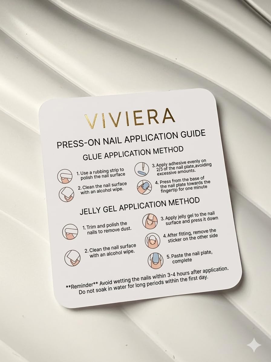 Viviera Handmade Press-On Nails, Blush Pink Nude with French Tips, Heart Design, Rhinestone Accents, 12 Count, with Manicure Kit