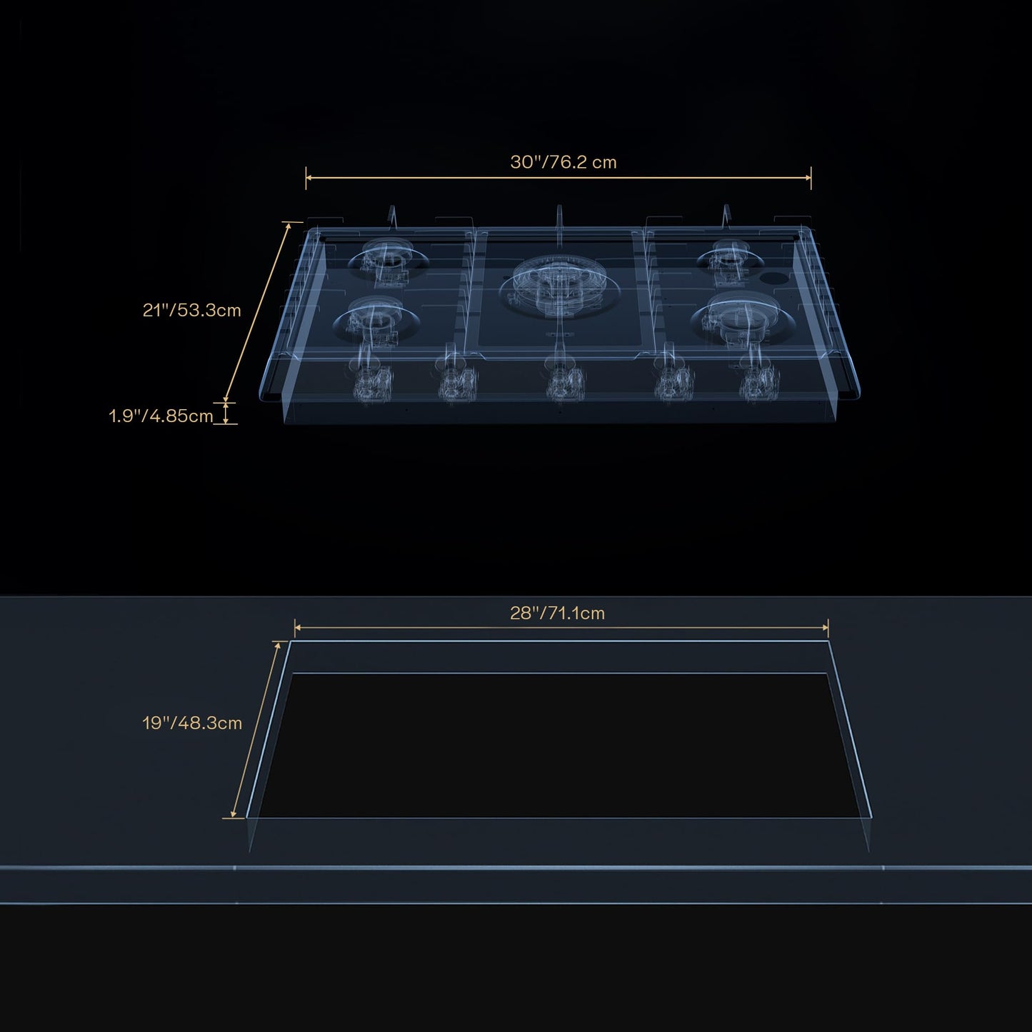 Gas Cooktop 30 inch with 5 Sealed Burners, Stainless Steel Built-in Stove Top, NG/LPG Convertible, Dishwasher Safe Cast Iron Grates, 38K BTU