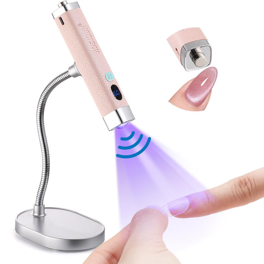 Rosiour Handheld Mini UV Light for Nails: Flash Cure UV Led Nail Lamp with Cat Eye Magnet- Hand Held Fast Dry Single UV Lamp Pen with Auto Sensor for Manicure Home Salon (Pink)