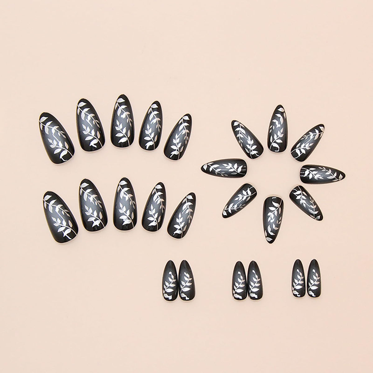 Medium Almond Press on Nails With Designs Gradient Black White Fake Nails Press ons Acrylic Flower False Glossy Full Cover Artificial Stick on Nails for Women Girls 24 Pcs