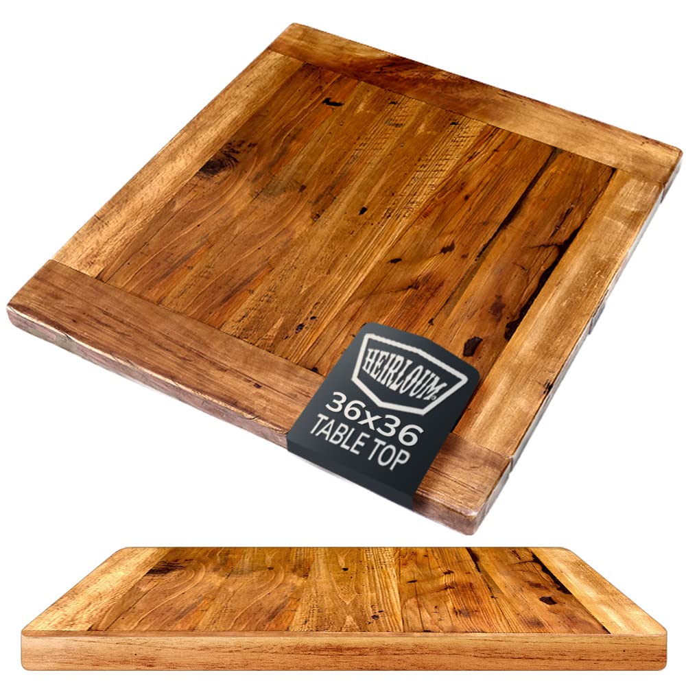 HEIRLOUM Reclaimed Wood Table Top - Rustic Recycled Solid Wooden Piece Perfect for Signs, Counters, Kitchens Table Tops (Reclaimed Wood Tabletop with Breadboard Ends, 36" x 36")