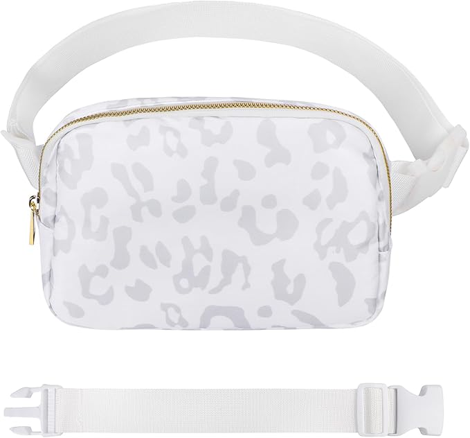 VOROLO Fanny Pack For Women And Men Crossbody Bag Belt Bag with Adjustable Strap Graduation Gifts Leopard white