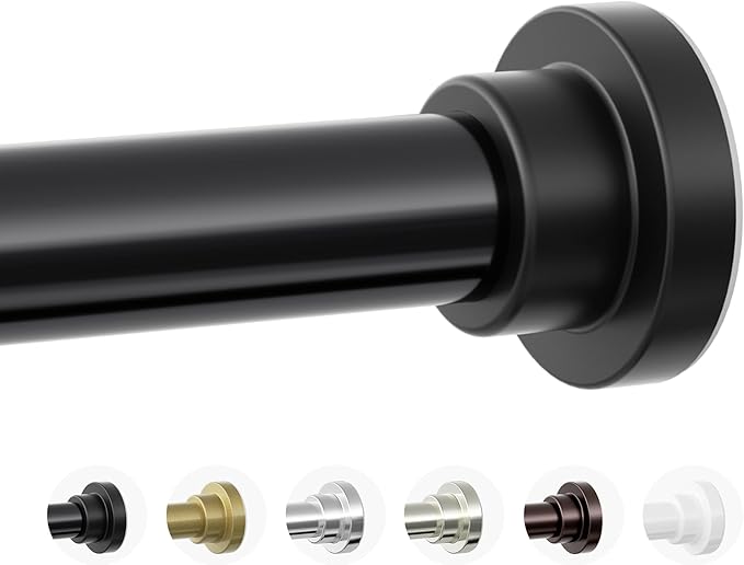 Mcrbeay Shower Curtain Rod, 1" Diameter Heavy Duty Tension Shower Rod, Non Slip Adjustable 28-74 inch No Drilling Shower Curtain Rods Spring Tension For Bathroom, Shower Stall, No Rust, Black