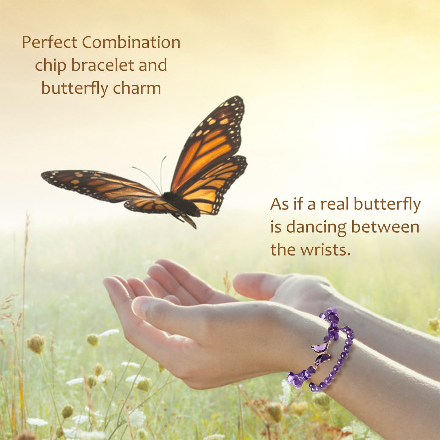 DUQGUHO Purple Bracelets for Women, Butterfly Bracelets for Women, Healing Anxiety Amethyst Bracelet, Butterfly Charms Crystal Jewelry Purple Gifts for Woman 2PCS