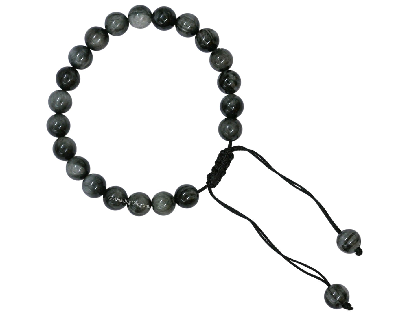 Amazing Gemstone Grey Cats Eye Bracelet, Gifts For Men & Women - Protection Healing Crystal Bracelet - 8mm Gemstone Beaded Adjustable Bracelet, Pulseras Para Hombres Mujer Stocking Stuffers