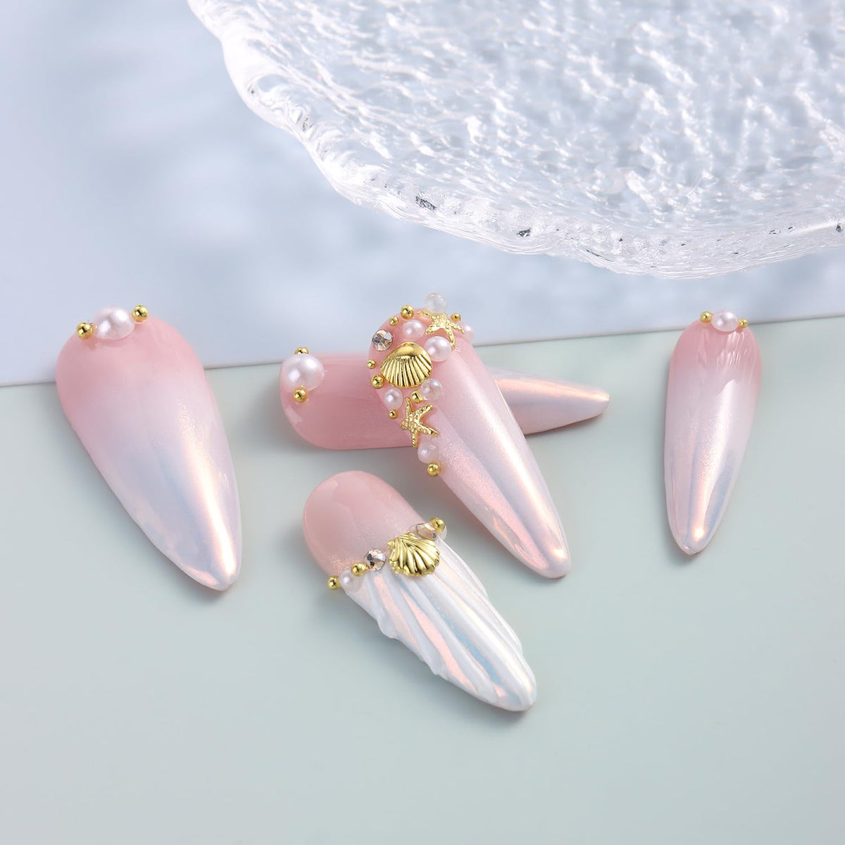 Furtherpretty Summer Nail Charms, 3D Beach Nail Charms Metal Starfish Seashell Tropical Ocean Nail Art Decorations, Gold Beads and Pearls Rhinestones with Tweezers for Manicure, concha nacar para uñas