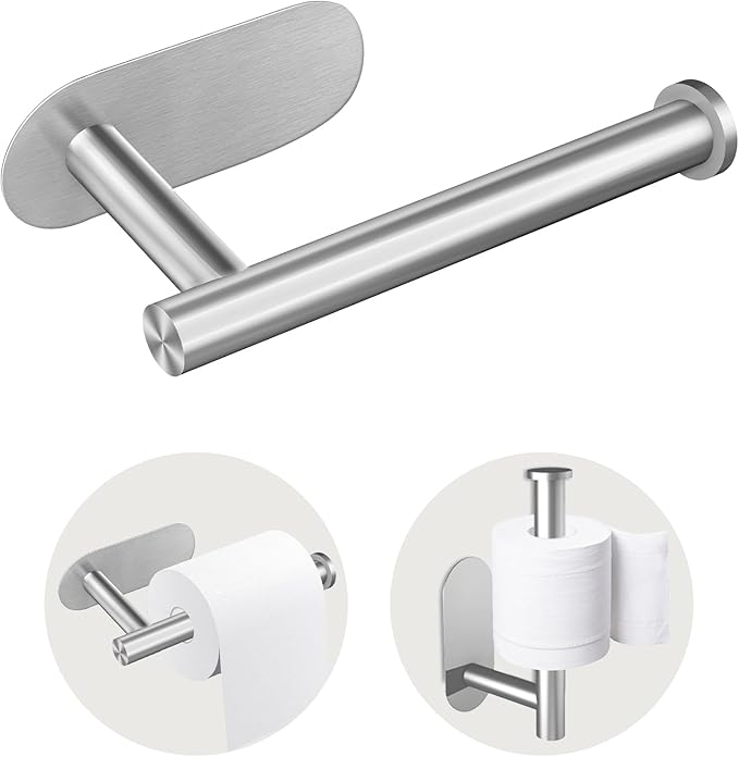 Toilet Paper Holder, Stainless Steel & No Drilling Toilet Paper Holder Wall Mount, Waterproof Self Adhesive Toilet Paper Holders for Bathroom, Kitchen, Washroomï¼Sliverï¼