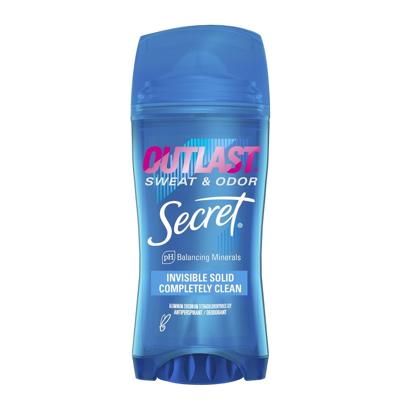 Secret Outlast Antiperspirant Deodorant for Women, 72hr Sweat & Odor Protection, PH Balancing Minerals, Invisible Solid, Completely Clean Scent, 2.6 oz