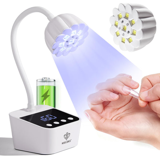 modelones Cordless UV Nail Lamp, Mini LED UV Light for Gel Polish Fake Nails Fast Curing Portable Gooseneck Lamp Nail Dryer Home DIY Manicure Kit 32W & 2000mAh 4 Timers