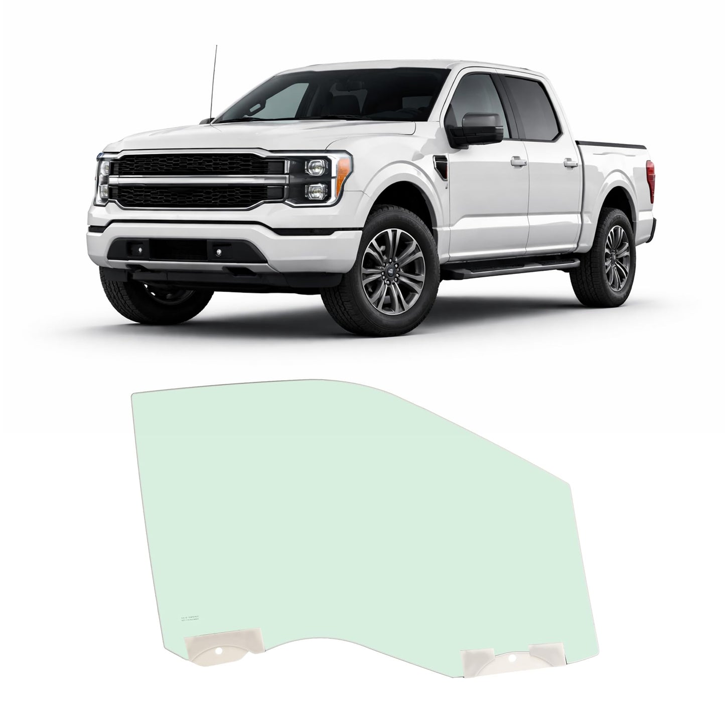 ALMULOO Right Side Front Door Window Compatible with 2015-2024 Ford F150 F250 F350 F450 F550 Passenger Side Tempered Glass Light Green